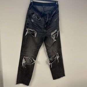 AMERICAN EAGLE HEATHERED BLACK MOM JEANS